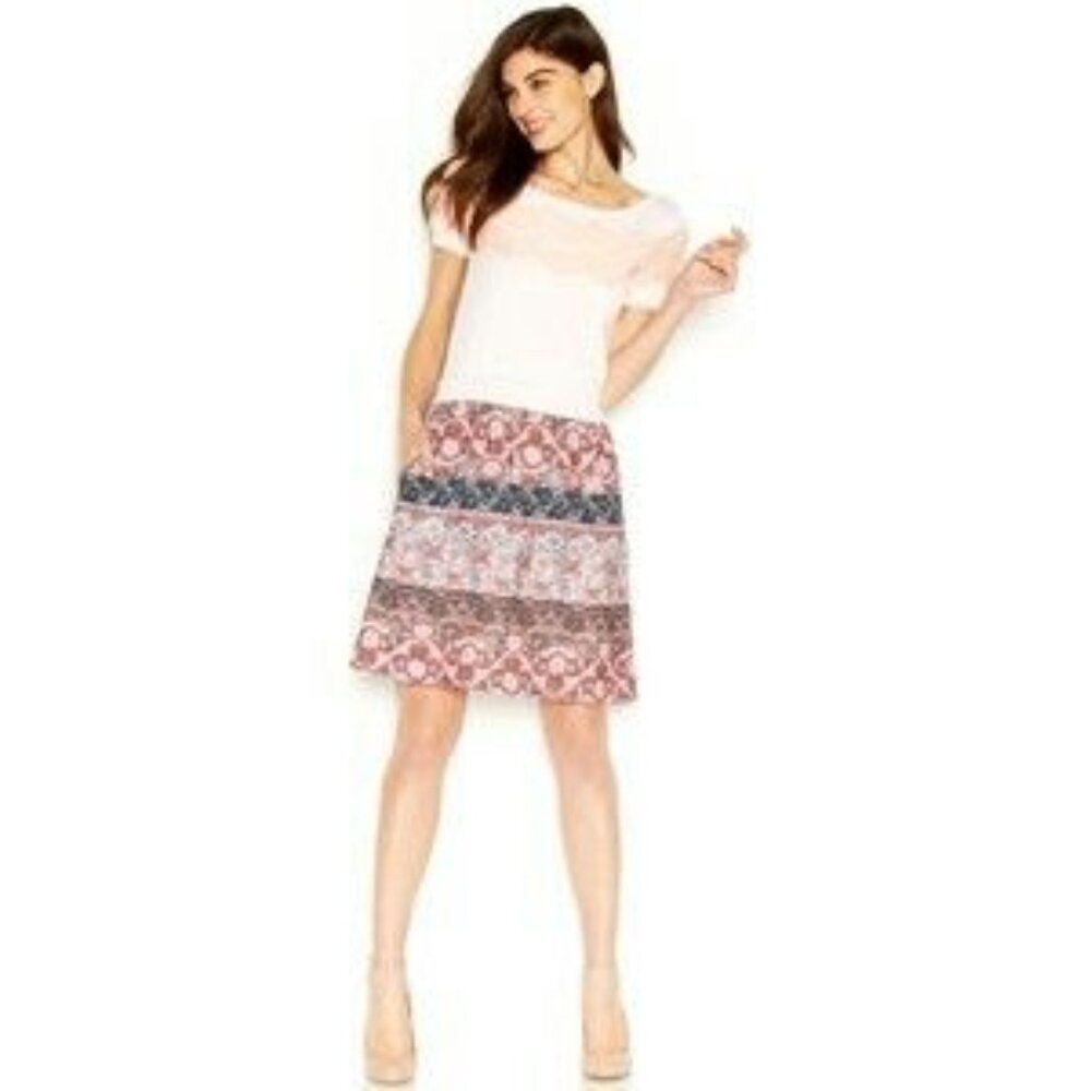 Maison Jules Mixed Media Lace Twofer Dress Pearl Combo S - Picture 9 of 9